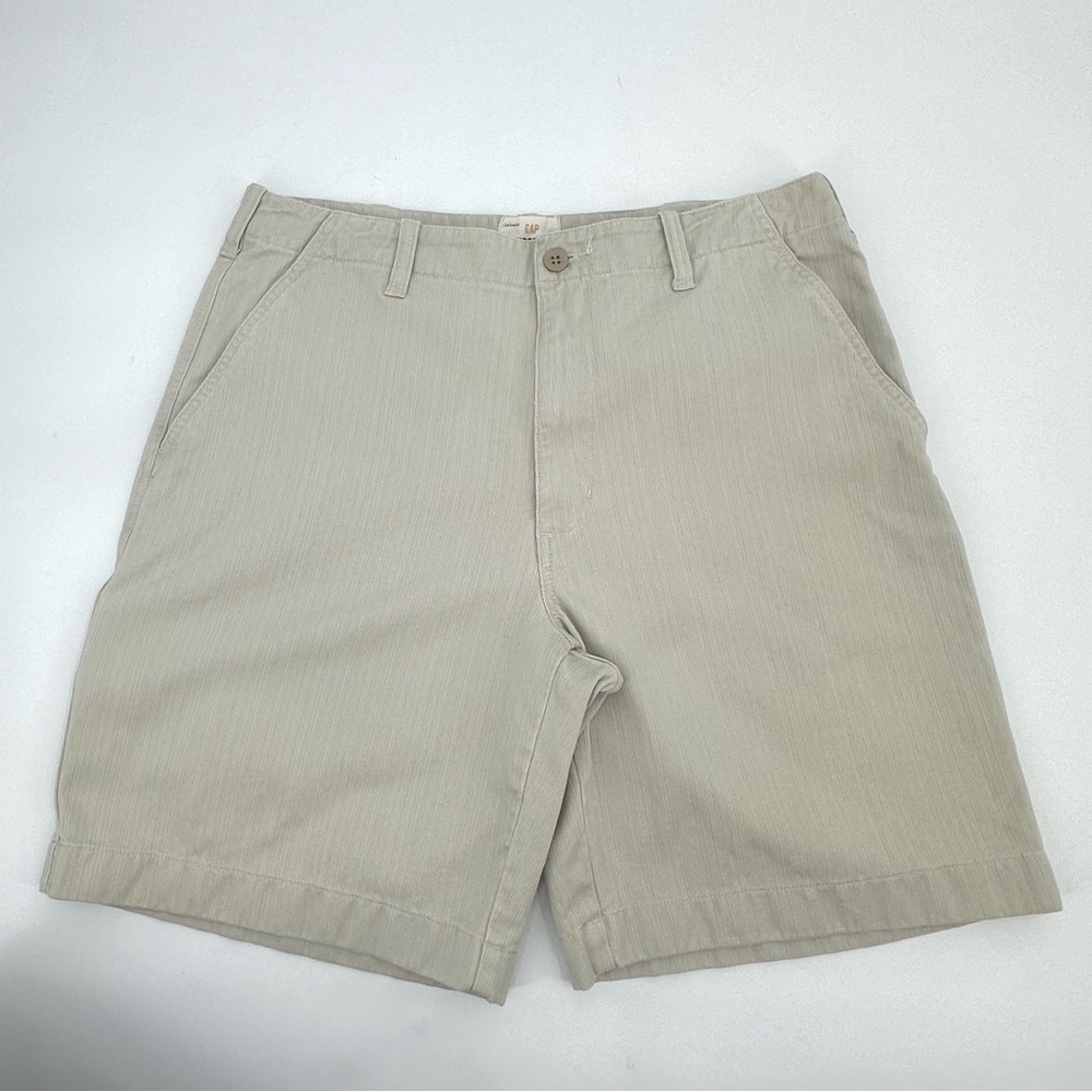 GAP Hipster Shorts Mens 34 Beige Flat Front Textured Cotton Utility 2005 Pockets